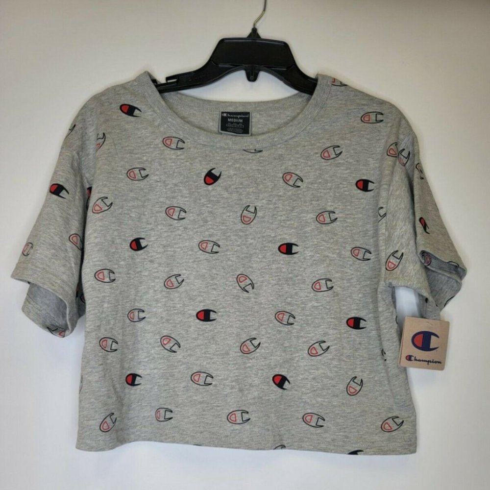 Champion Womens Round Neck Gray Crop Top T Shirt M